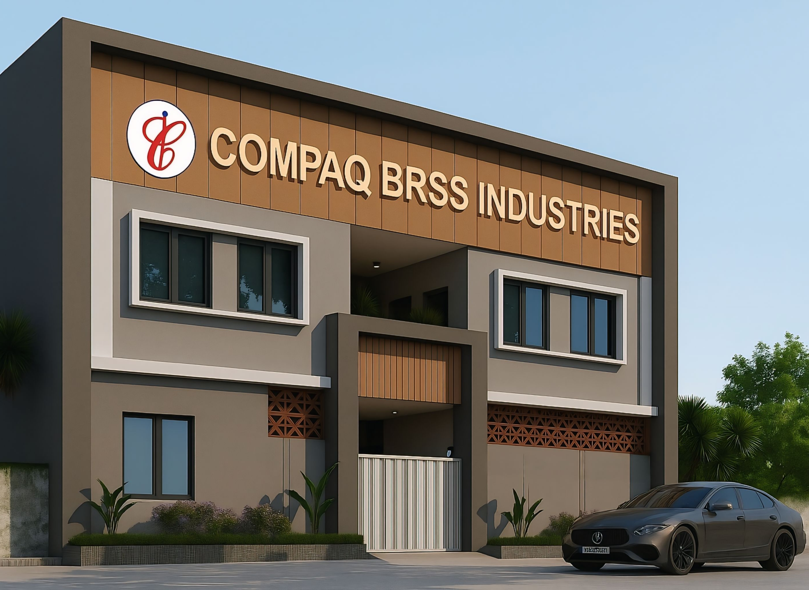 Compaq Brass Industries facility exterior with modern industrial architecture